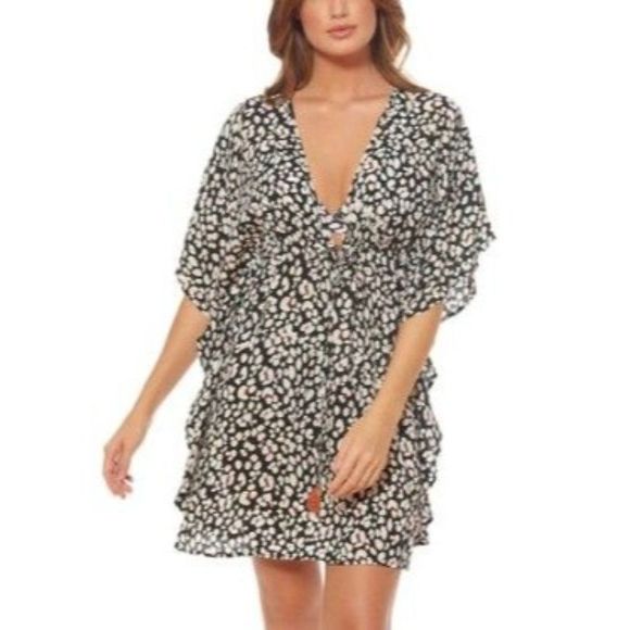 Jessica Simpson Other - Jessica Simpson Coverup Caftan Tunic Dress Leopard Cool Cat Print